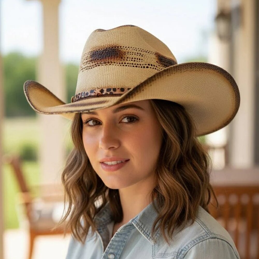 COWGIRL Desert Ember Beige Distressed Hat with Band One Size - Picture 1 of 6